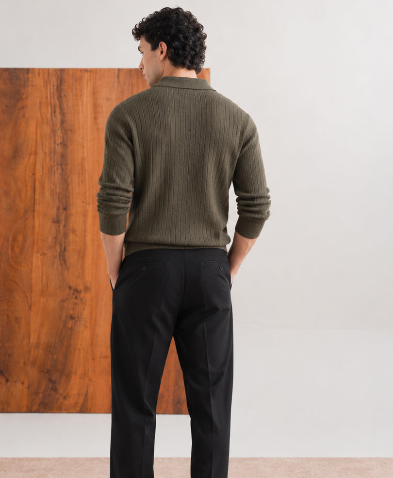 Dk Olive Basic Ribbed POLO Sweater