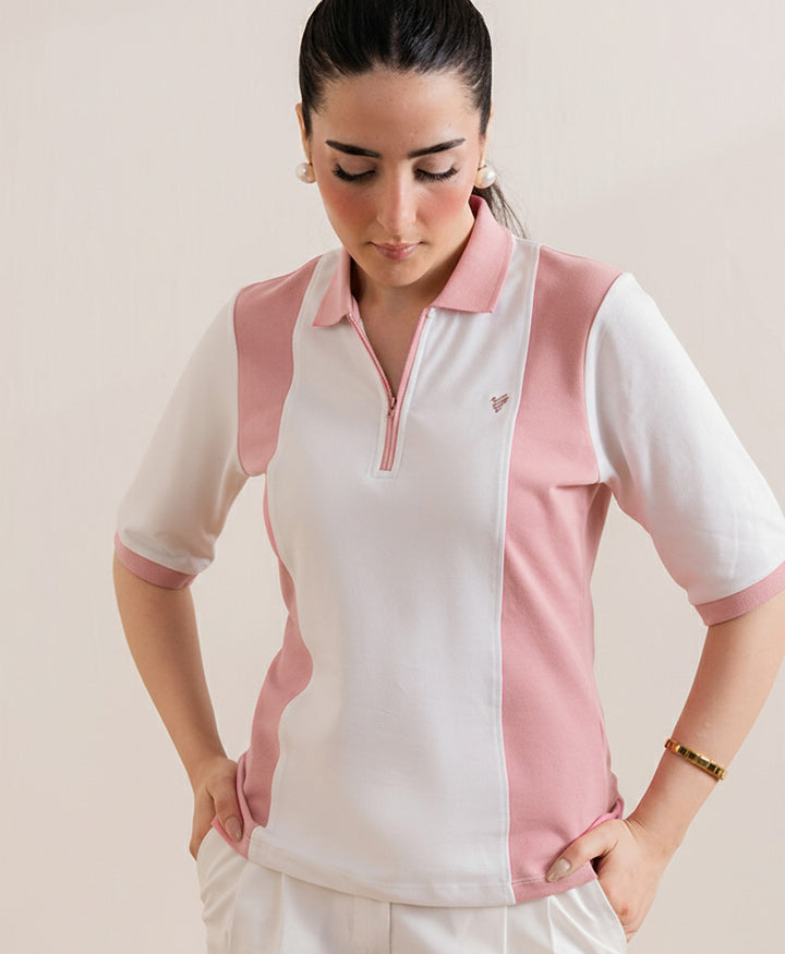 Pink & White Panel POLO (Women)