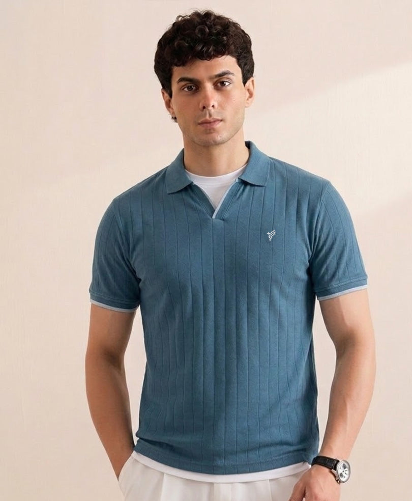 Teal Green V-Neck Drop Needle POLO