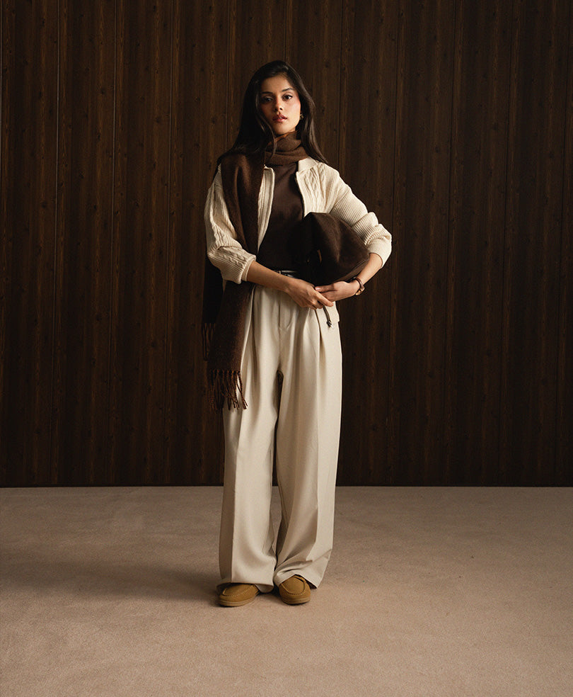 Cream Full Zip Cable Cardigan (Women)