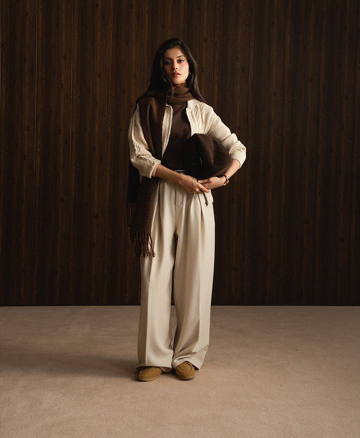 Cream Full Zip Cable Cardigan (Women)