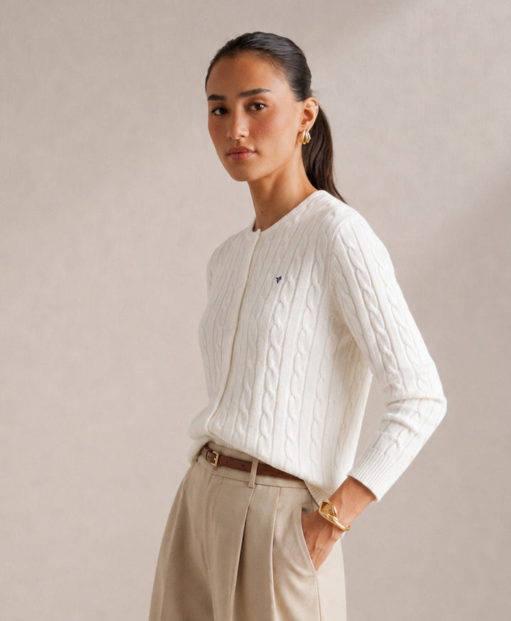 White Cable Knit Cardigan (Women)