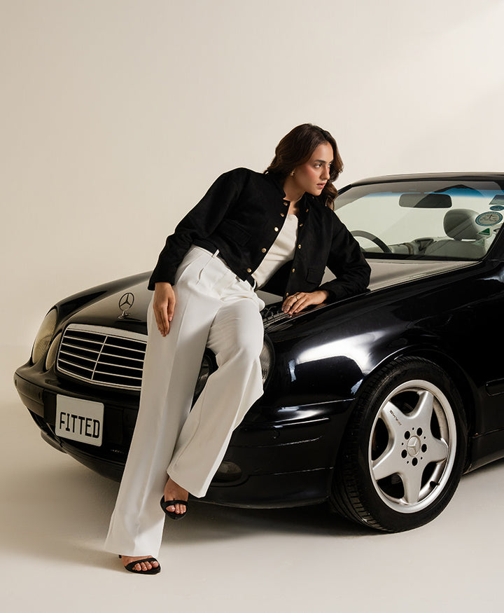 Black Cropped Suede Jacket (Women)