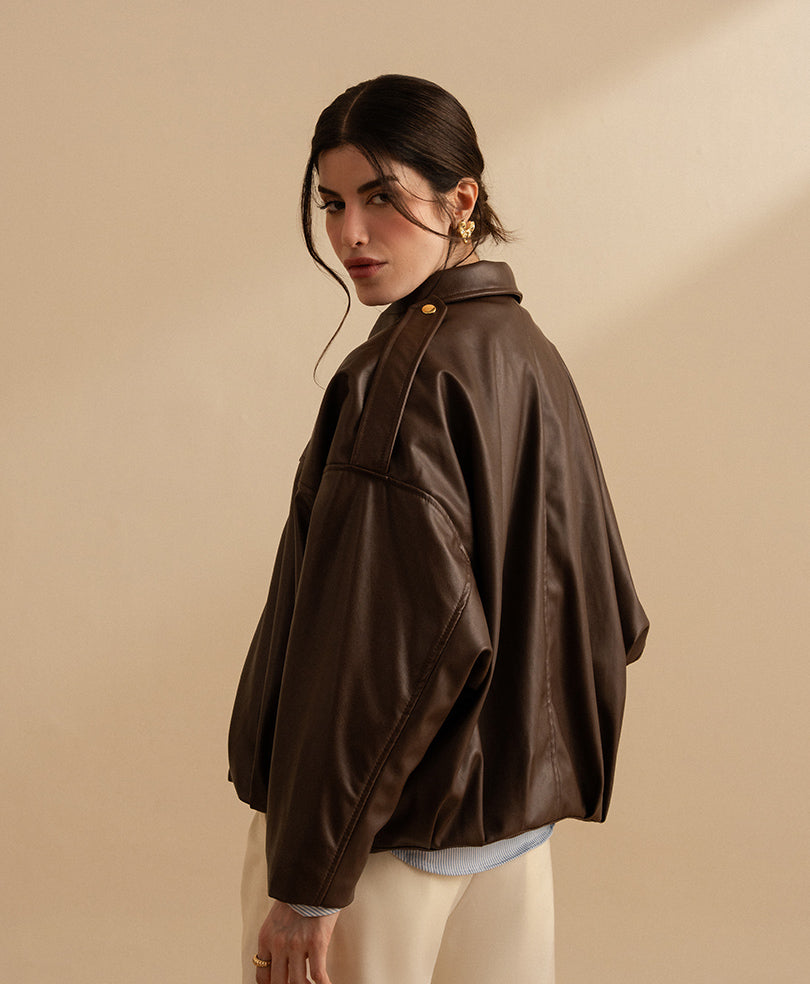 Textured Faux Leather Bomber Jacket (Women)