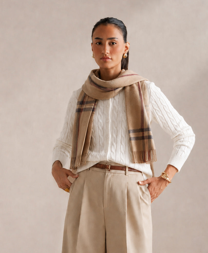 White Cable Knit Cardigan (Women)