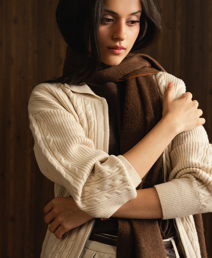 Cream Full Zip Cable Cardigan (Women)