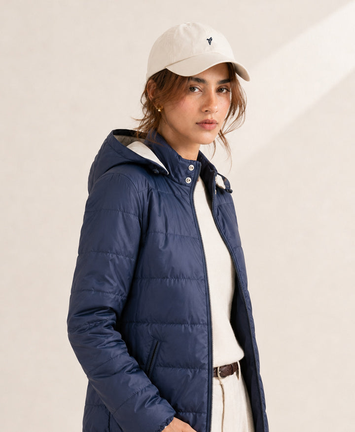 OFF White & Navy Reversible Quilted Jacket (Women)
