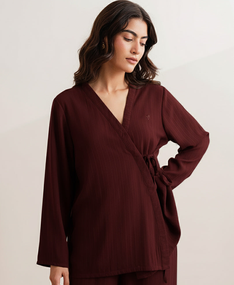 Burgundy Line Wrap Shirt (Women)