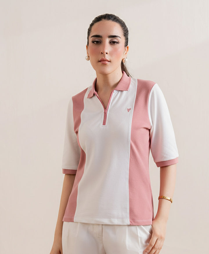 Pink & White Panel POLO (Women)