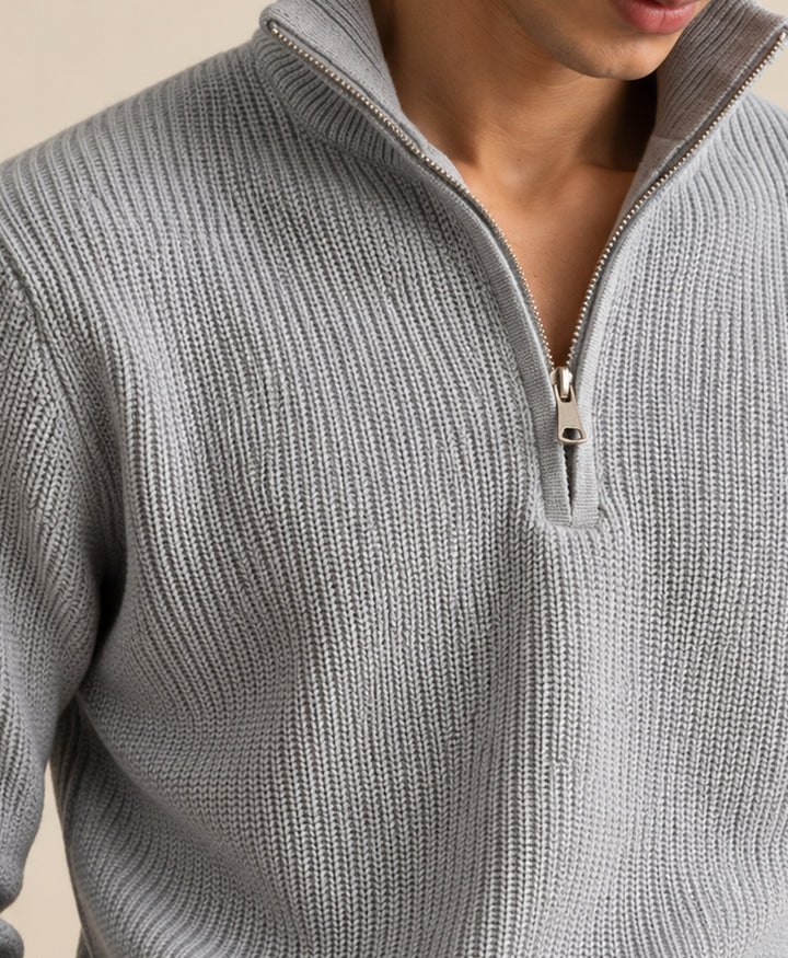 Grey Mock Zipper Sweater
