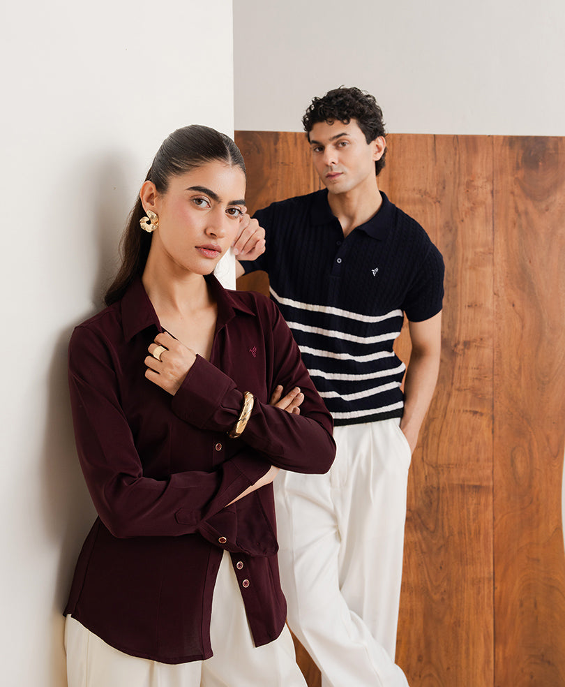 Navy Striped Cable Knit POLO