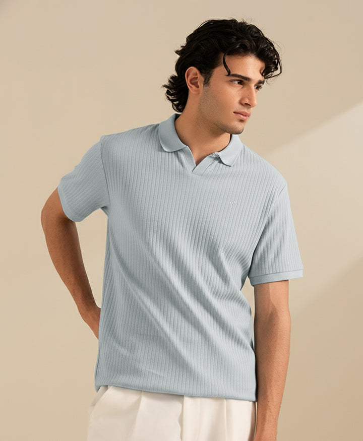 Ballad Blue Fine Drop Needle V-Neck POLO