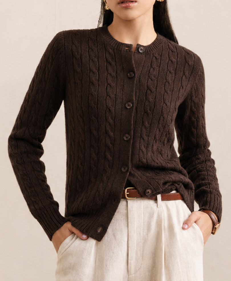 Chocolate Cable Knit Cardigan (Women)
