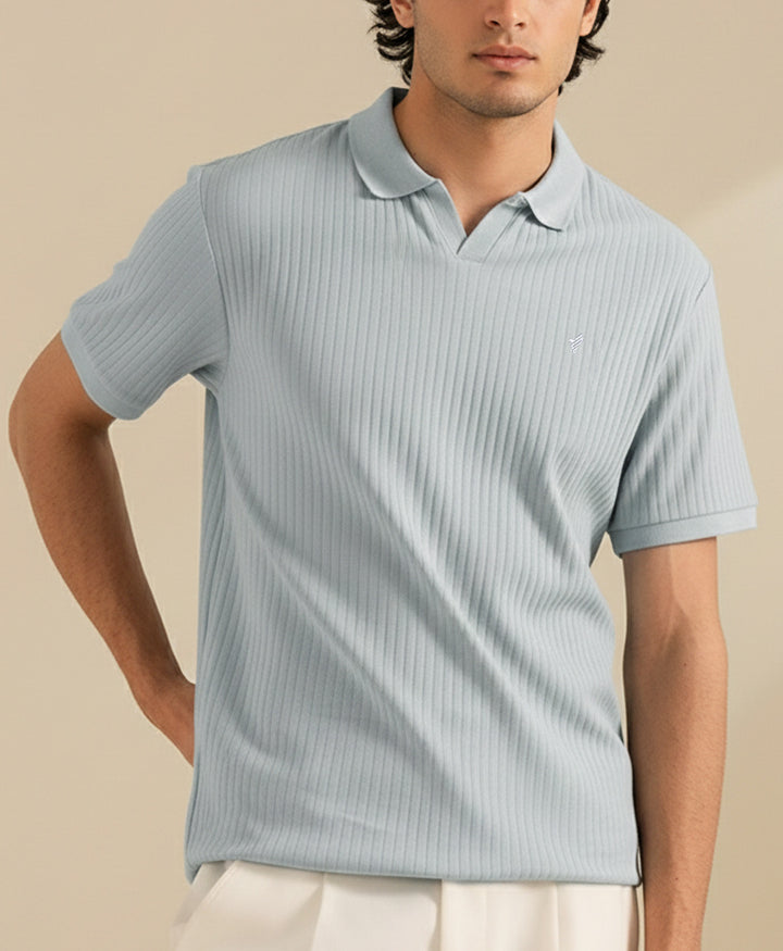 Ballad Blue Fine Drop Needle V-Neck POLO