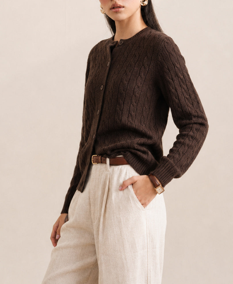 Chocolate Cable Knit Cardigan (Women)