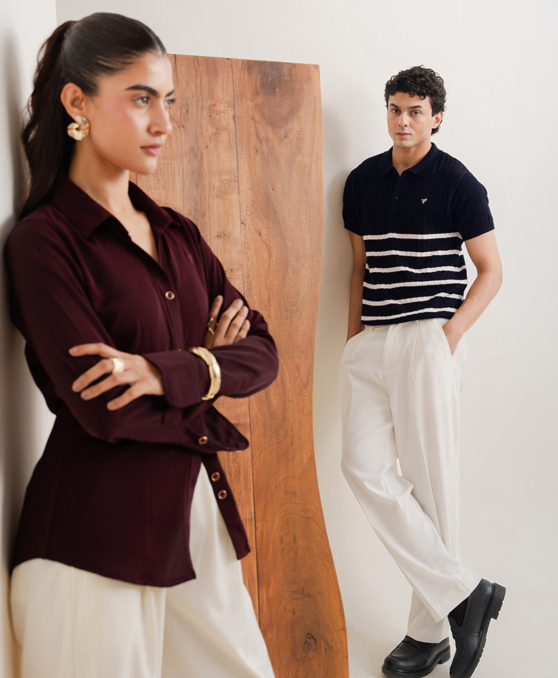 Navy Striped Cable Knit POLO