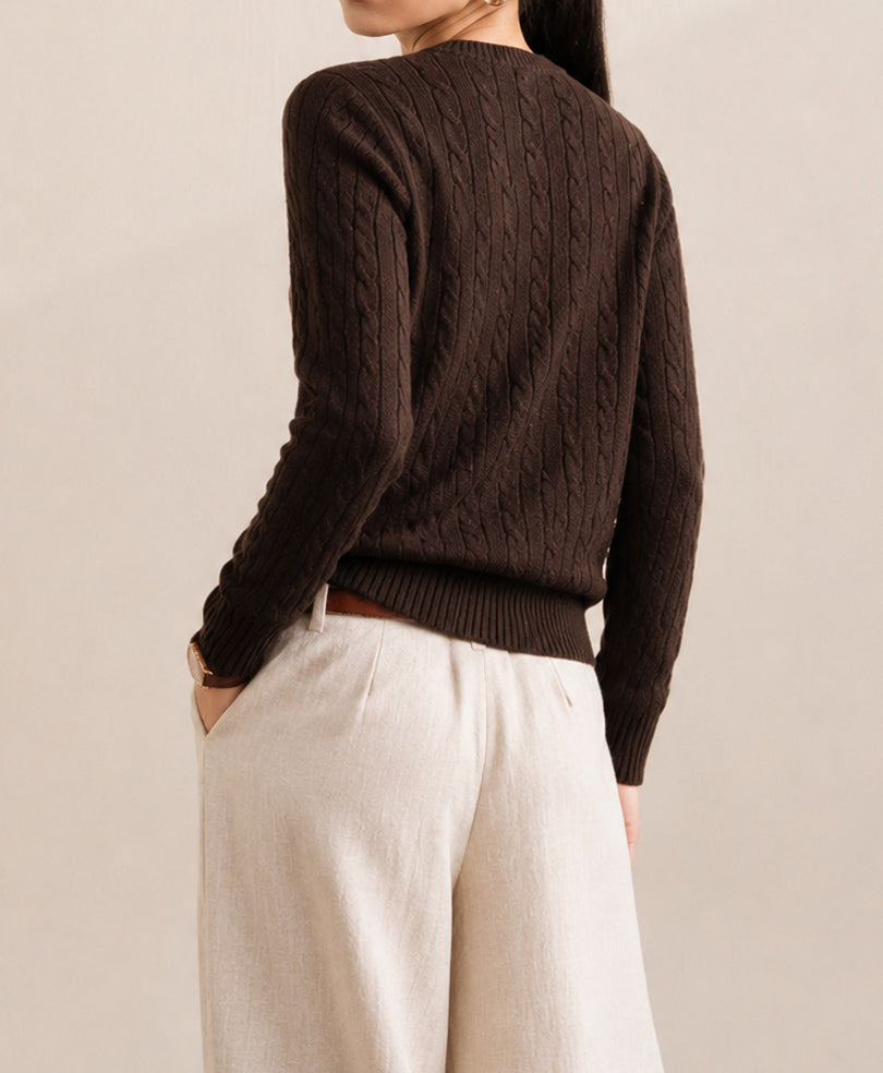 Chocolate Cable Knit Cardigan (Women)