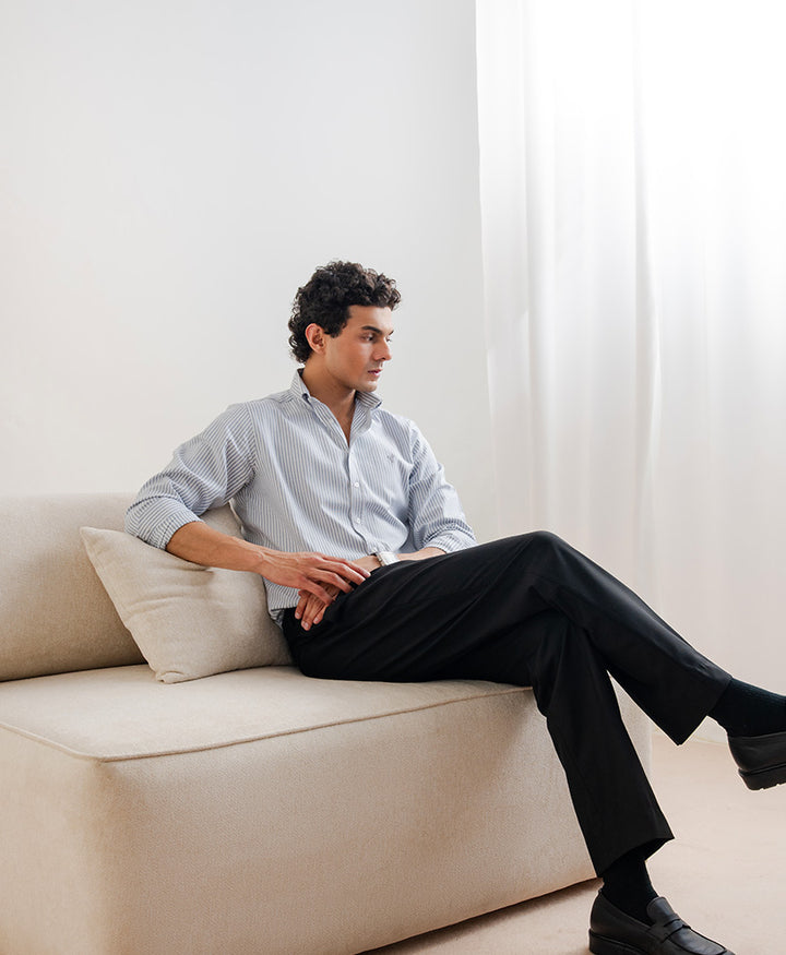 Lt Grey Stripe Shirt (Slim Fit)