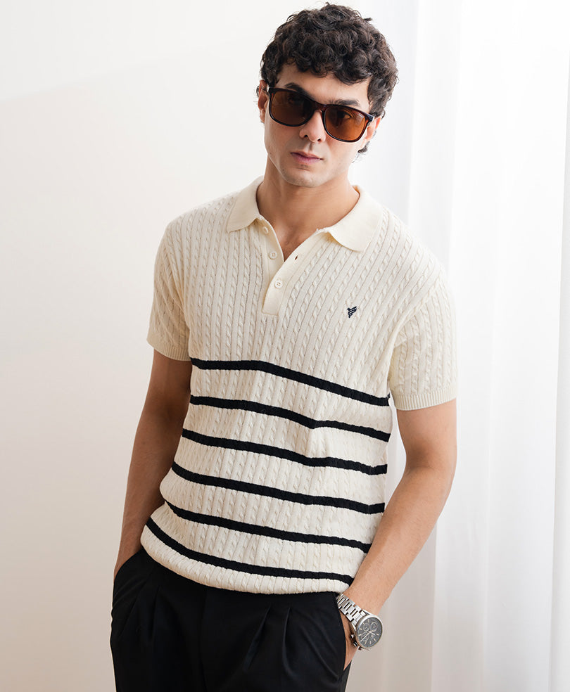 OFF White Striped Cable Knit POLO