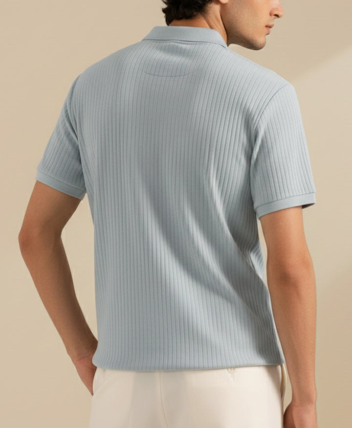Ballad Blue Fine Drop Needle V-Neck POLO