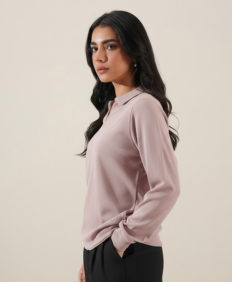 Fawn Interlock Full Sleeve Polo (Women)