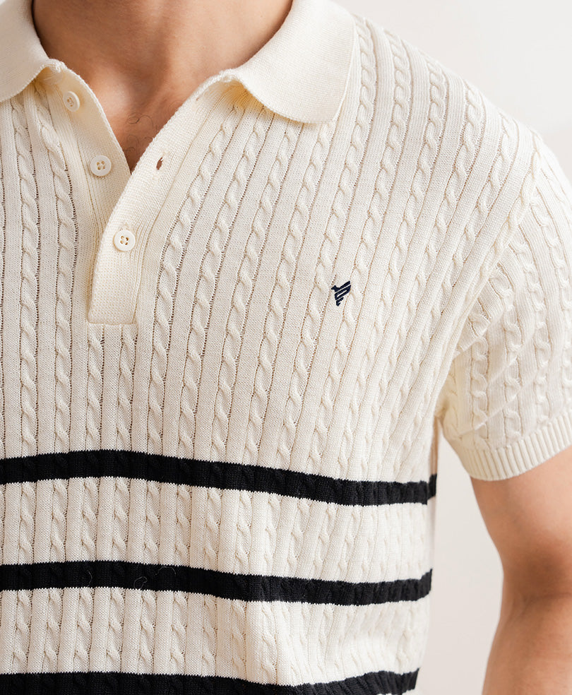 OFF White Striped Cable Knit POLO