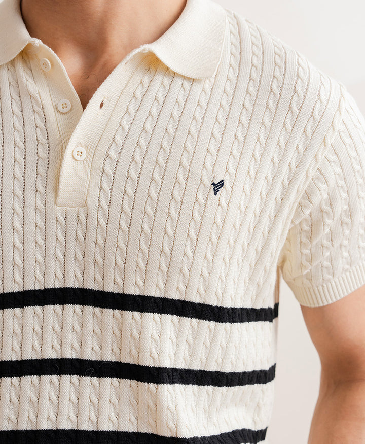 OFF White Striped Cable Knit POLO