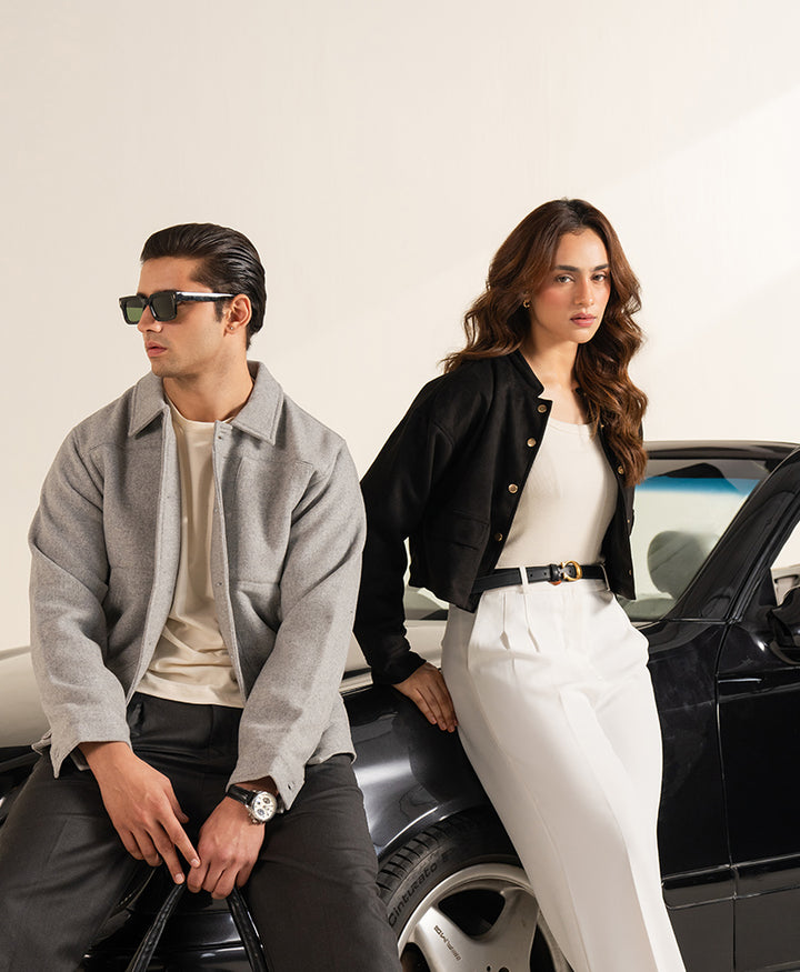 Black Cropped Suede Jacket (Women)