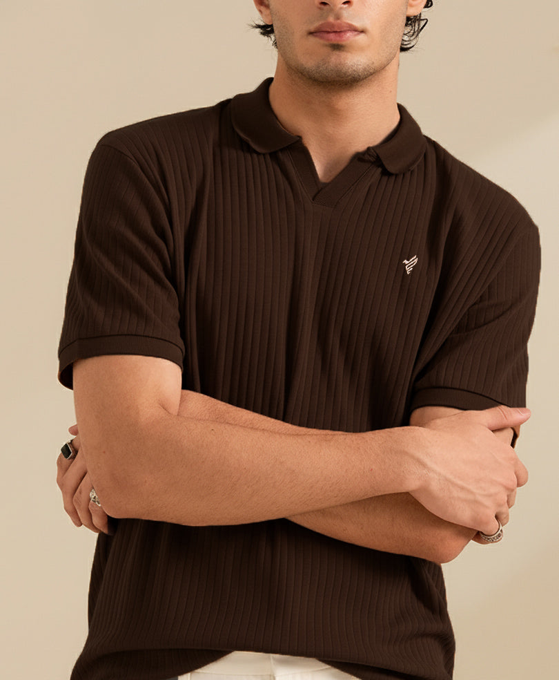 Chocolate Fine Drop Needle V-Neck POLO