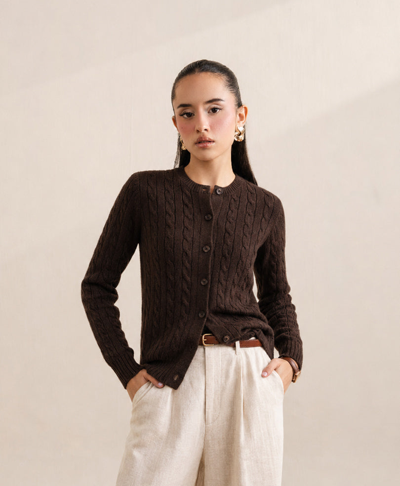 Chocolate Cable Knit Cardigan (Women)