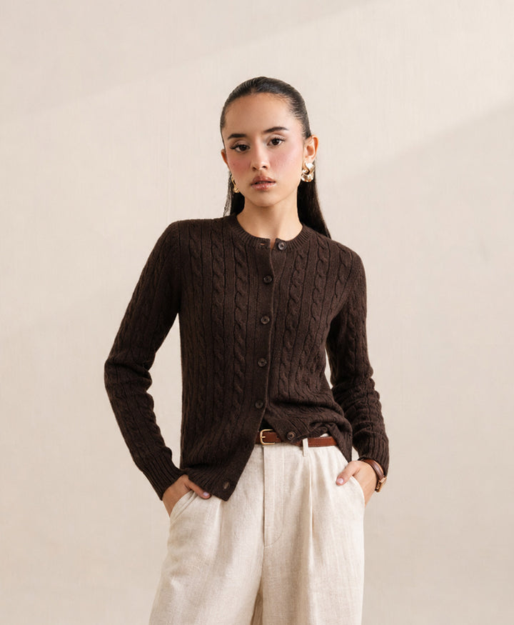 Chocolate Cable Knit Cardigan (Women)