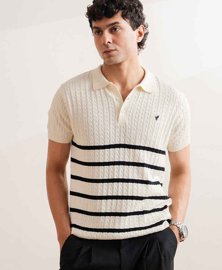 OFF White Striped Cable Knit POLO