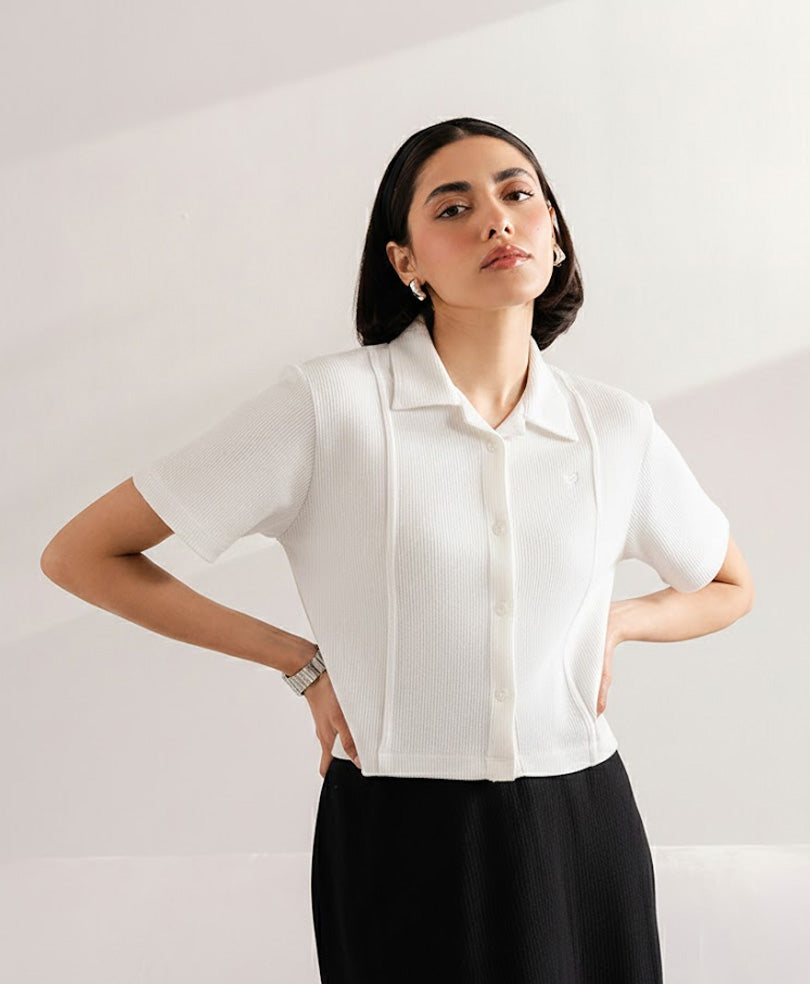 Cream Paneled Cuban Shirts (Women)