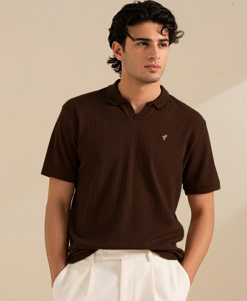 Chocolate Fine Drop Needle V-Neck POLO