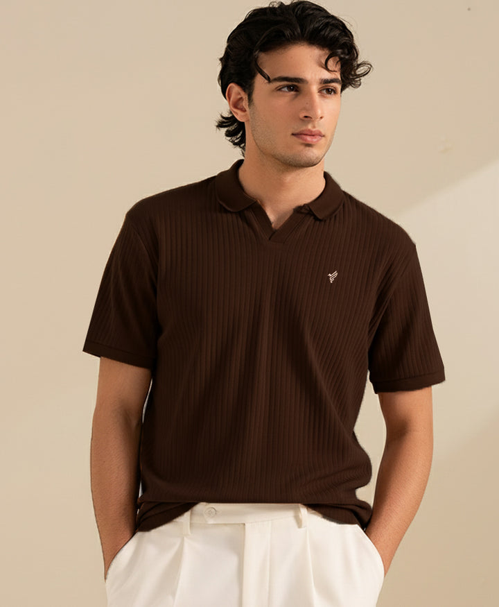 Chocolate Fine Drop Needle V-Neck POLO