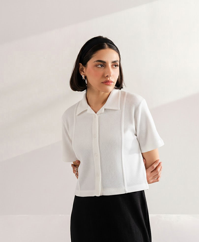 Cream Paneled Cuban Shirts (Women)