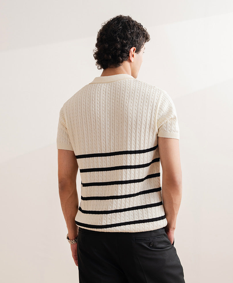 OFF White Striped Cable Knit POLO