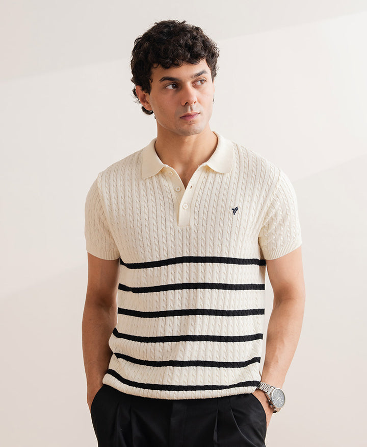 OFF White Striped Cable Knit POLO