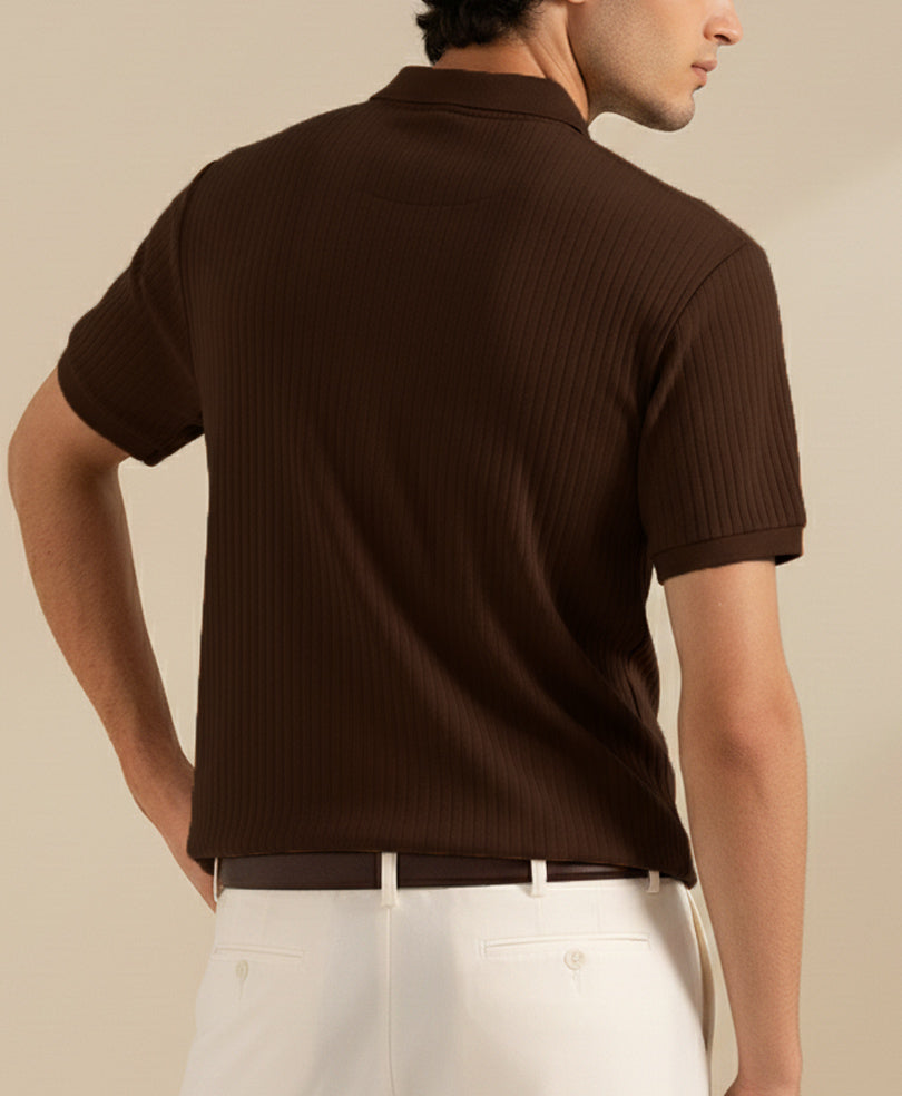 Chocolate Fine Drop Needle V-Neck POLO