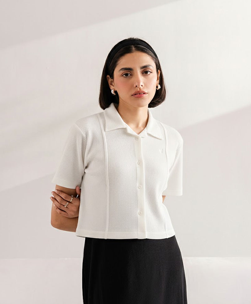 Cream Paneled Cuban Shirts (Women)