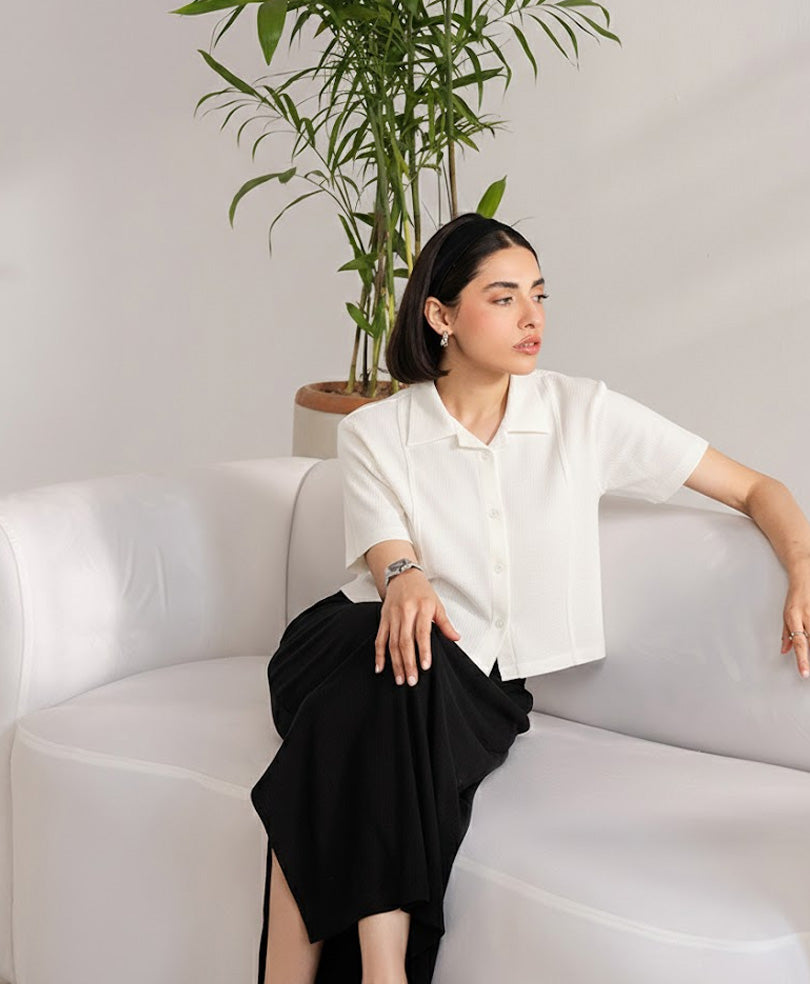 Cream Paneled Cuban Shirts (Women)