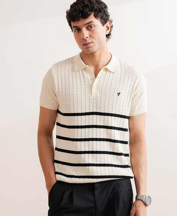 OFF White Striped Cable Knit POLO