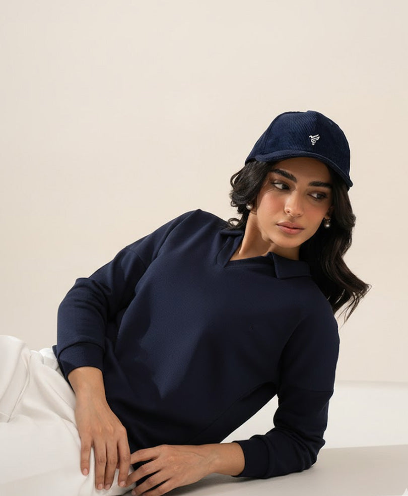 Navy Interlock Full Sleeve Polo (Women)