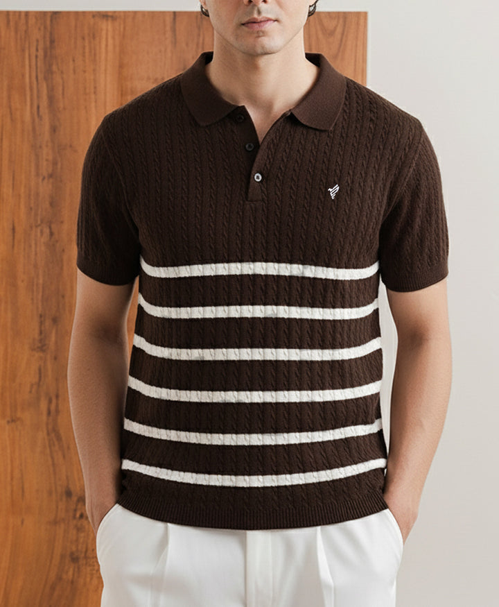 Chocolate Striped Cable Knit POLO