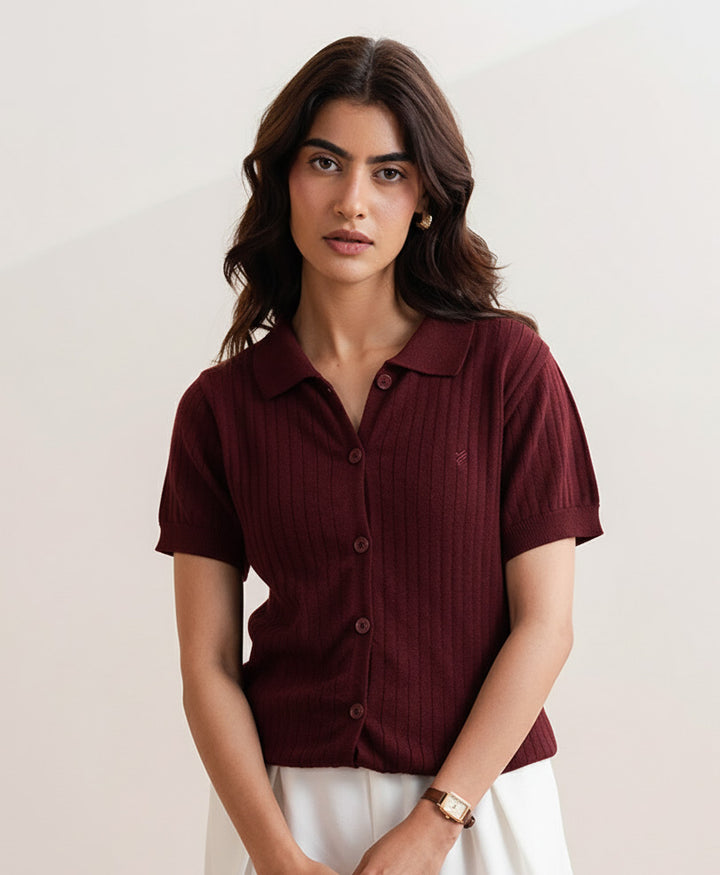 Maroon Fine Knit Cardigan (Women)