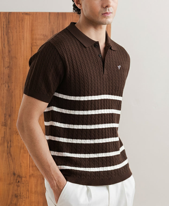 Chocolate Striped Cable Knit POLO