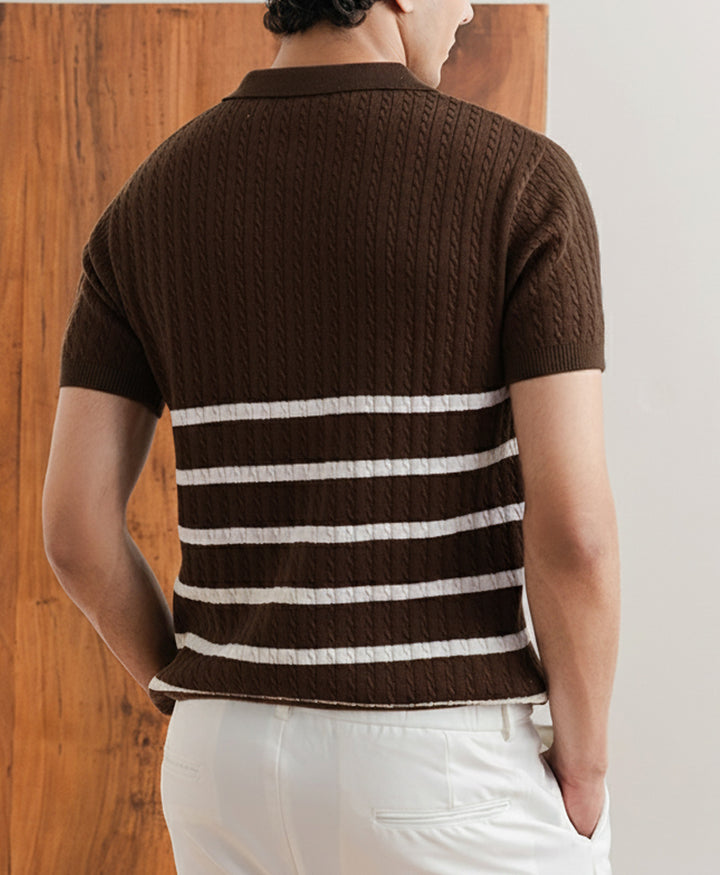Chocolate Striped Cable Knit POLO