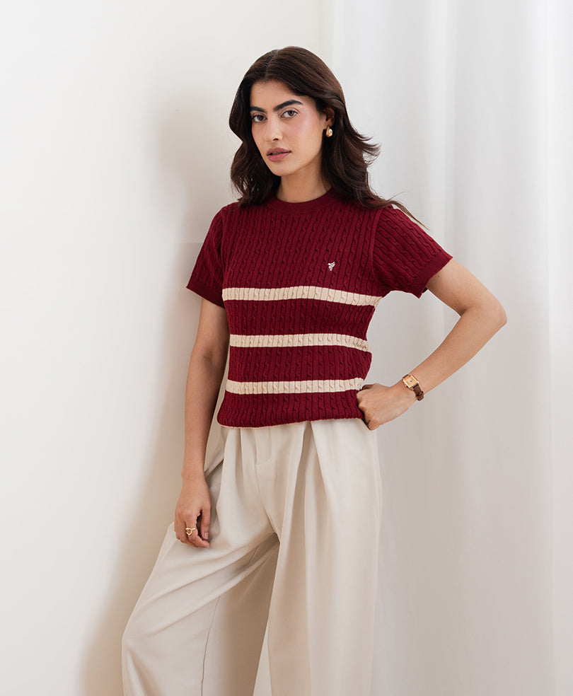 Maroon Striped Crew (Women)
