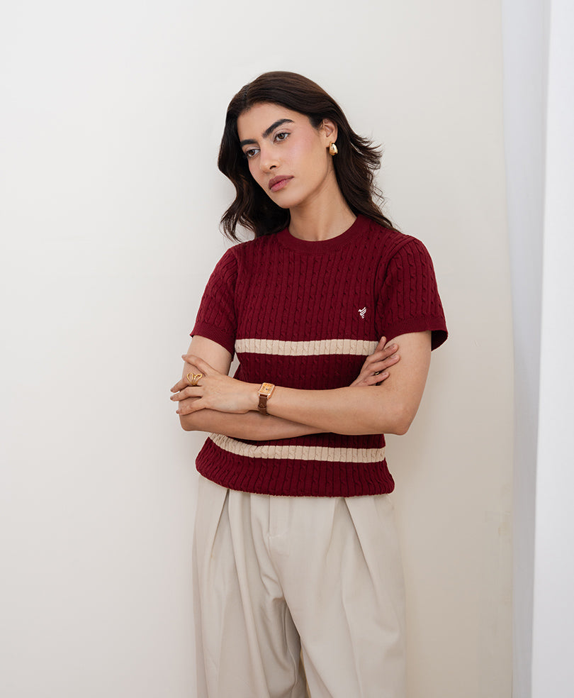 Maroon Striped Crew (Women)