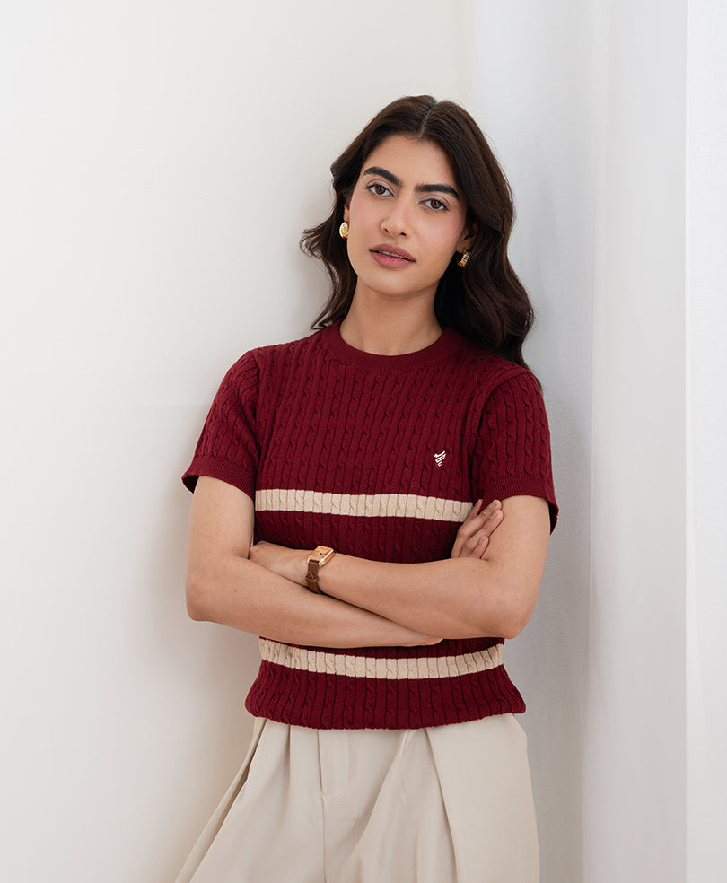 Maroon Striped Crew (Women)